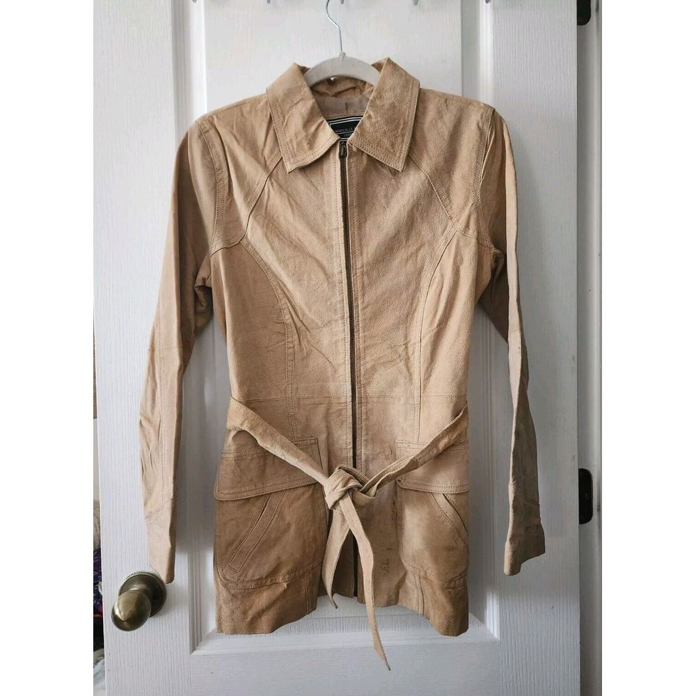 Vintage Marcelle Renee Leather Suede‎ Jacket Womens Tan Brown Coat Size S
